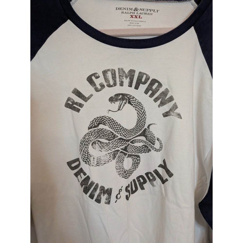 Ralph Lauren Denim Supply Mens XXL Baseball Raglan Shirt Big Logo Snake Cotton